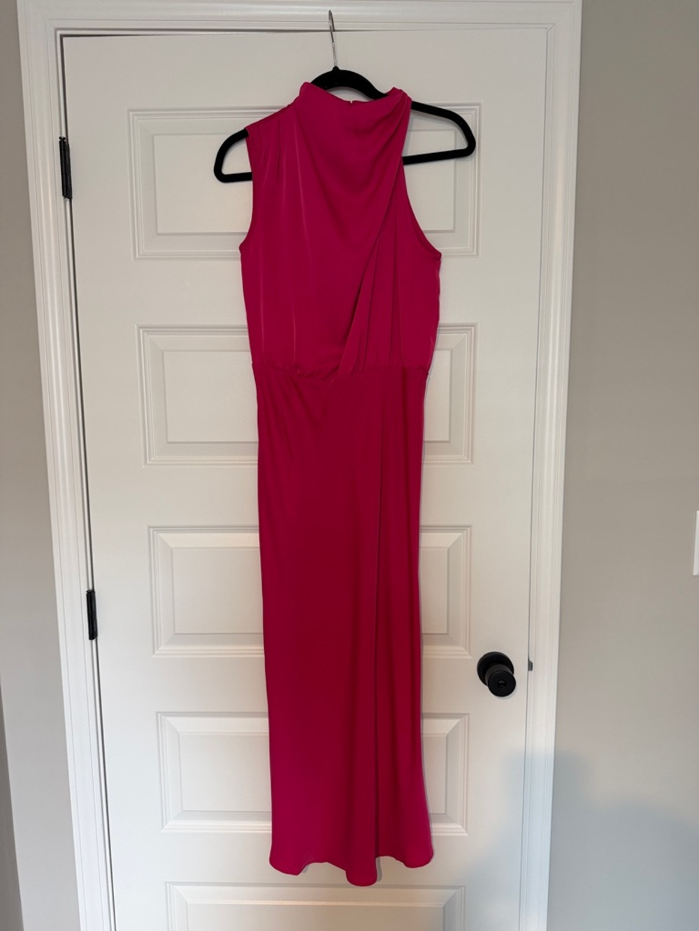 Sleeveless Mock Neck Fuchsia Cocktail Dress